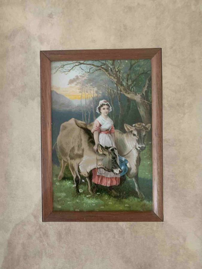 ANTIQUE DAIRY MAILD GIRL JERSEY COW SARK CHANNEL ISLANDS EDWIN DOUGLASS  PRINT